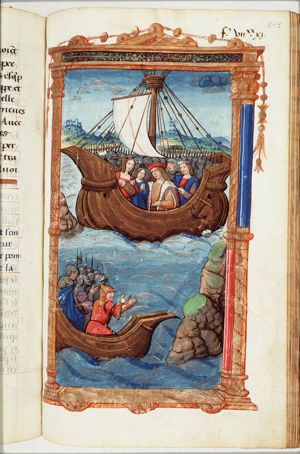 Cornelia with her company mourning Pompey and weighing anchor to flee; the body of Pompey has been thrown out of the other boat after his head had been cut off