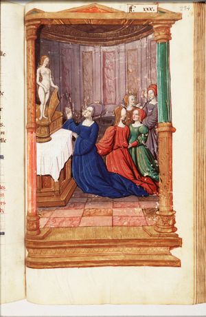 Clodius Pulcher, dressed as a woman, introduces himself into the house of Julius Caesar during an annual ceremony of Bona Dea, and is discovered