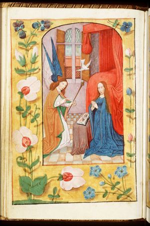 The Annunciation: Gabriel announces Christ's birth to Mary