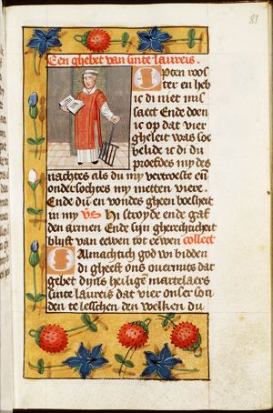 St. Laurence of Rome holding a book and a gridiron