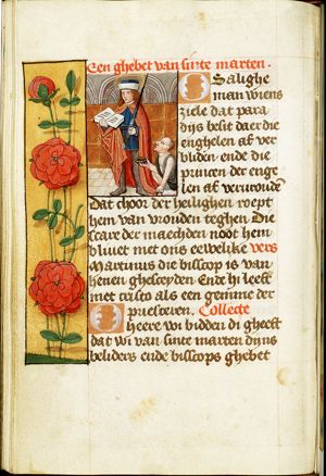St. Martin, Bishop of Tours, holding a book and a sword, with a beggar