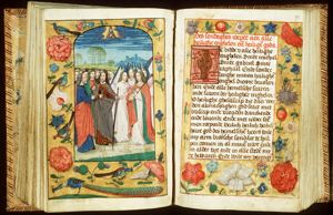 St. Peter holding a key, St. Paul holding a book and a sword, other saints and angels (All Saints)