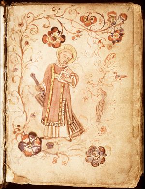 St. Laurence of Rome holding a gridiron and a book