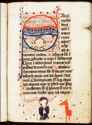 The conversion of St. Hubert of Liège: he is confronted with a stag bearing a crucifix between its antlers