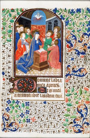 Pentecost: the Holy Spirit descends upon Mary and the apostles