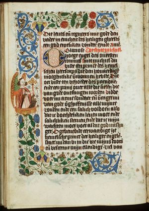 St. Michael holding a sword and a cross-staff