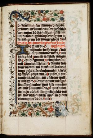 A woman at prayer (female donor?), with guardian angel