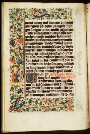 St. Apollonia of Alexandria holding a book and a tooth in pincers
