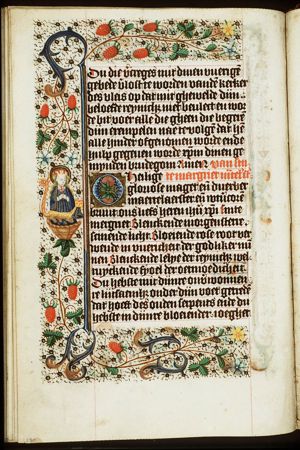 St. Margaret of Antioch emerging from the dragon and holding a cross