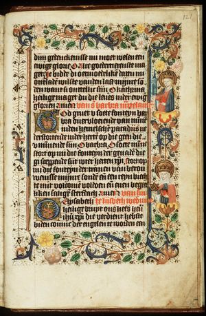 St. Barbara holding a tower and a book(?)