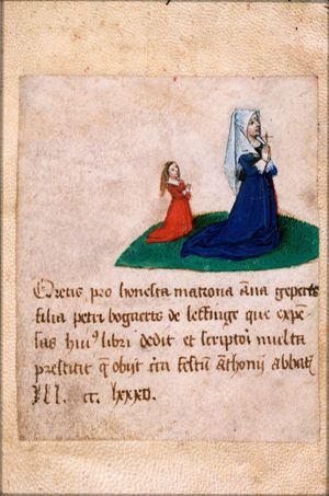 Two kneeling female donors at prayer, one of them being Anna Geperts, the other probably being Anna's daughter