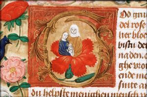Anna selbdritt: Anna, Mary and the Christ Child close together, emerging from a carnation