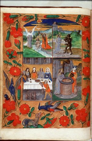 The baptism of Christ by St. John the Baptist, an angel holds Christ's robe (1st of 4)
