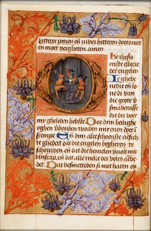 The tortures of Christ: the blindfolded Christ is mocked by soldiers