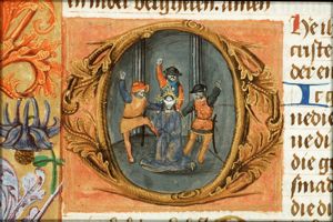 The tortures of Christ: the blindfolded Christ is mocked by soldiers