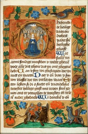 Pentecost: the Holy Spirit descends upon Mary and the apostles