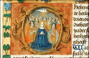 Pentecost: the Holy Spirit descends upon Mary and the apostles