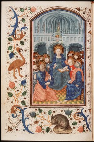 Pentecost: the Holy Spirit descends upon Mary and the apostles