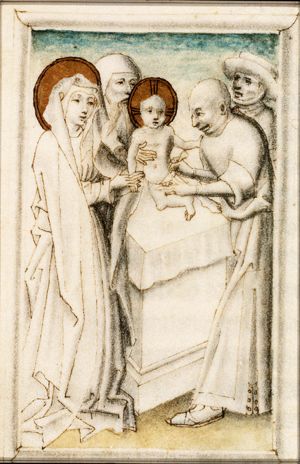 The circumcision of the Christ-child in the temple by a priest