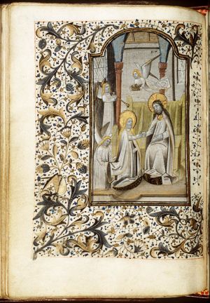 The coronation of Mary by an angel before Christ enthroned in heaven