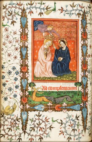 The coronation of Mary by an angel in the presence of Christ