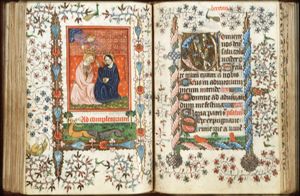 The coronation of Mary by an angel in the presence of Christ