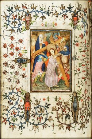 The carrying of the cross: Christ bears the cross with the help of Symon the Cyrenian