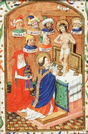 The mass of St. Gregory the Great: Christ appears on the altar
