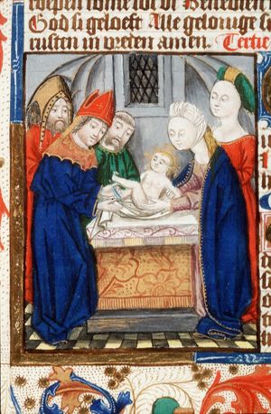 The circumcision of the Christ-child in the temple by a priest