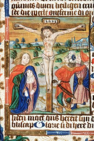 The Crucifixion, with Mary, St. John, the confessing centurion and a soldier(?)