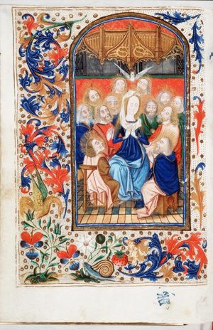 Pentecost: the Holy Spirit descends upon Mary and the apostles
