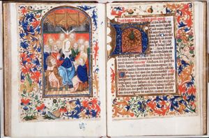 Pentecost: the Holy Spirit descends upon Mary and the apostles
