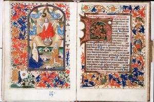 The Last Judgement: Christ on a rainbow raises the dead in the presence of Mary and St. John the Baptist, four angels holding the instruments of the Passion