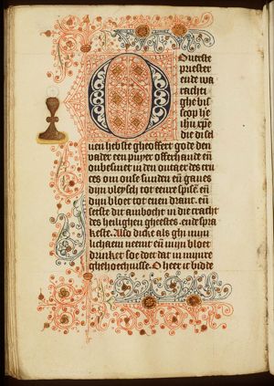 A chalice bearing the Host