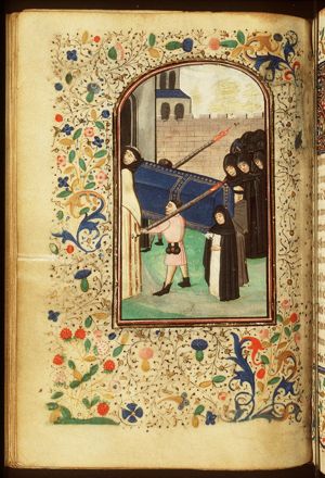 A funeral procession entering a church