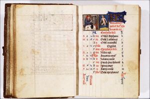 January: a man warming himself at a fire; Aquarius