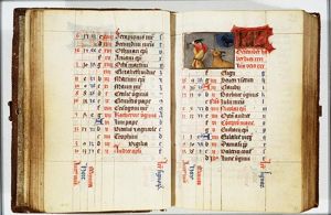 December: a man slaughtering an ox; Capricorn