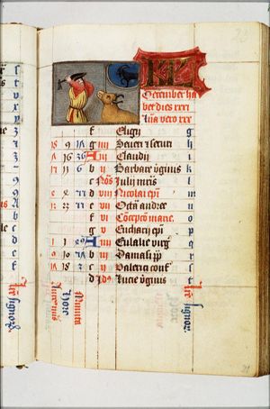 December: a man slaughtering an ox; Capricorn