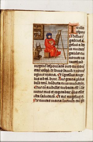 The Evangelist St. Luke with his symbol the ox, painting the portrait of Mary and the Christ-child