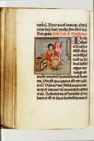 The Evangelist St. Matthew writing, with his symbol the angel