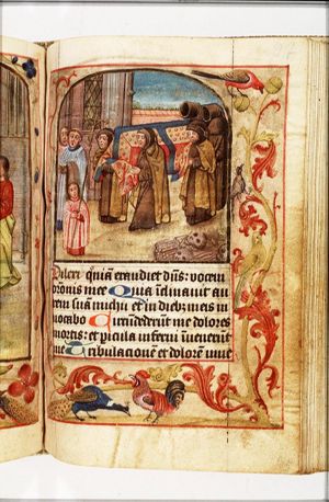 A funeral procession on a graveyard