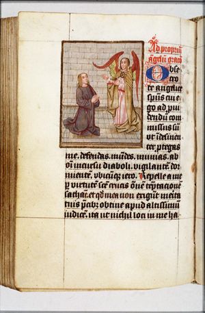 Kneeling donor, with guardian angel