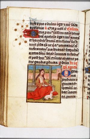 St. Agnes of Rome holding a book, a lamb at her feet