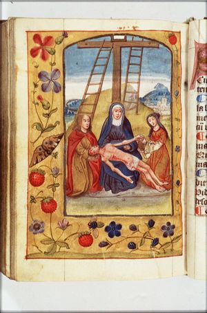 Lamentation: the dead Christ is lamented by Mary, St. John and St. Mary Magdalene