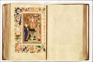 The Last Judgement: Christ on a rainbow raises the dead in the presence of Mary and St. John the Baptist