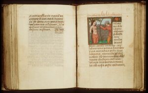 The martyrdom of St. Sebastian: tied to a tree, he is pierced by arrows