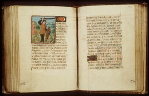 St. George on foot, fighting the dragon; the princess nearby, praying