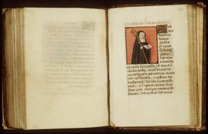 St. Gertrude of Nivelles holding a crozier and a book