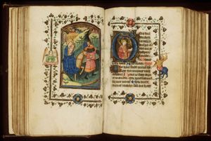 The Flight into Egypt: Mary, St. Joseph and the Christ-child on their way; the corn-miracle (background)