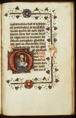 An apostle (St. Bartholomew?) holding a book and a knife(?)